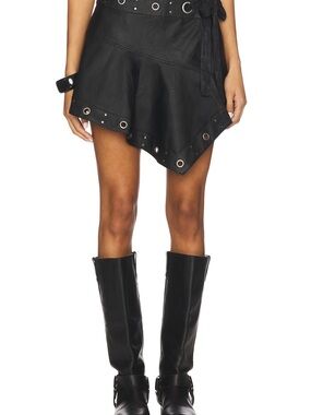 Free People Black Eyelet Wrap Mini Skirt